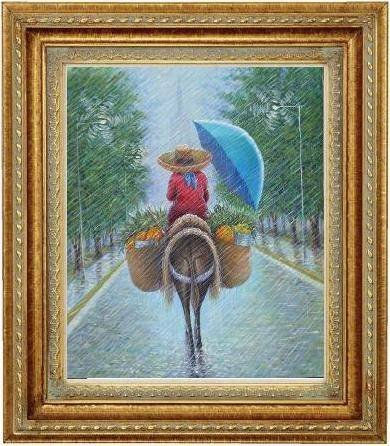 marchanta bajo la lluvia en santiago de los caballero RD Oil Canvas Landscaping