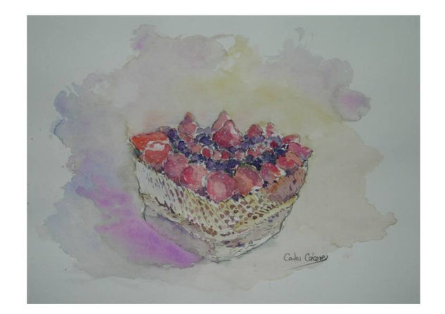 Cesta con frutas Watercolour Paper Still Life Paintings