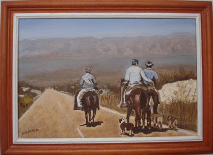 Paisanos a Caballo, Cuesta de Huaco, La Rioja Óleo Lienzo Paisaje