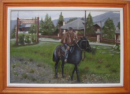 Paisano a caballo, El Bolsón, Río Negro Oil Canvas Landscaping