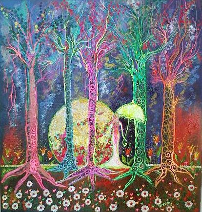 " HADAS EN EL BOSQUE " Mixed media Canvas Landscaping