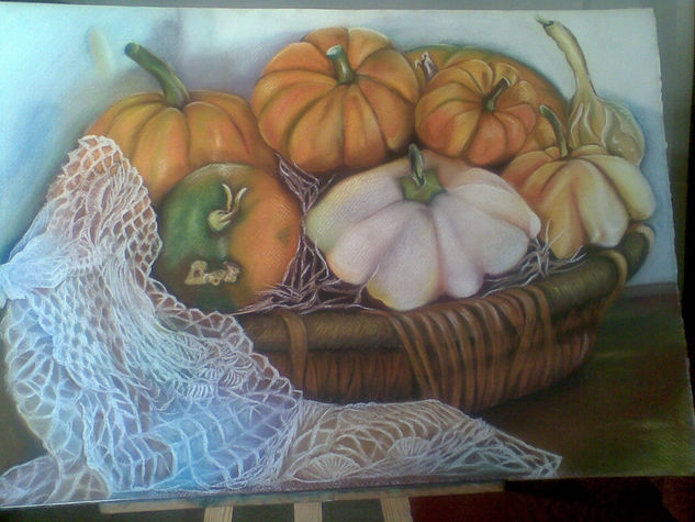 CESTA CON CALABAZAS Pastel Others Still Life Paintings