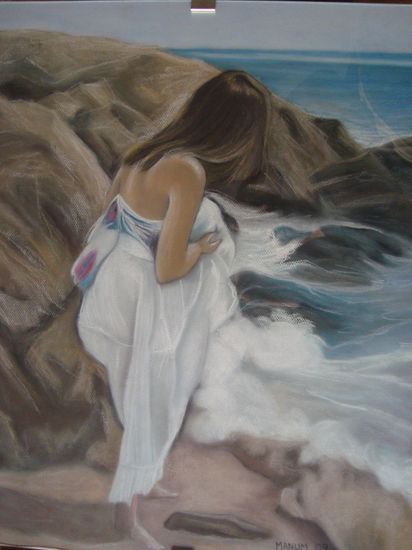 CHICA EN LA PLAYA Pastel Paper Marine Painting