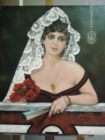 AMANTE DE TORERO EN EL TENDIDO SIETE Oil Canvas Portrait