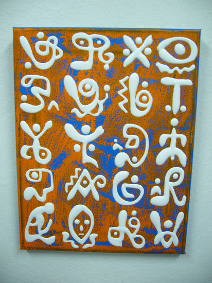 ESCRITURA BLANCA SOBRE NARANJA Y AZUL Acrylic Canvas Others