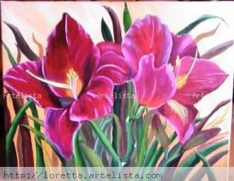 Flores rojas al atardecer Oil Canvas Floral Painting