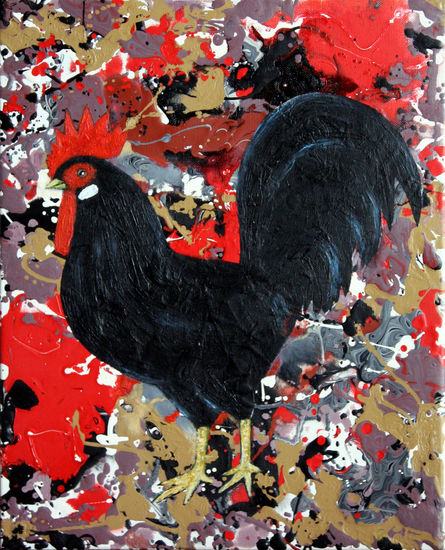 Gallo negro Oil Canvas Animals