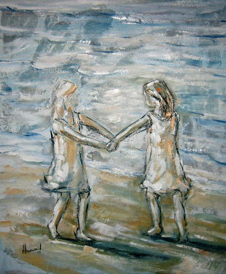 Juegos en la playa Oil Panel Marine Painting