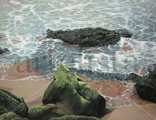 rocas verdes Oil Canvas Marine Painting