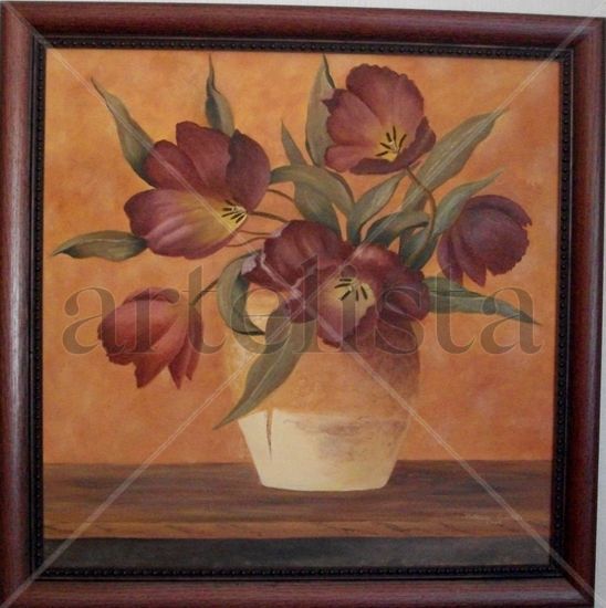 Jarron con flores Oil Textile Floral Painting