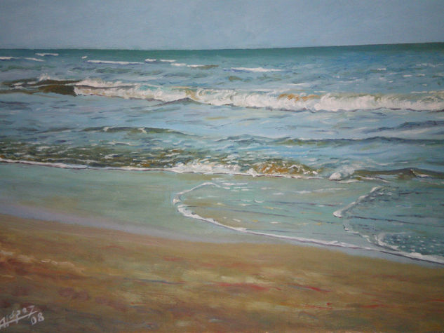 PLAYA MALVARROSA Oil Panel Marine Painting