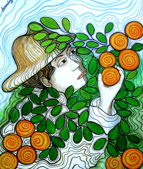 Recolector de Naranjas Acrylic Canvas Figure Painting