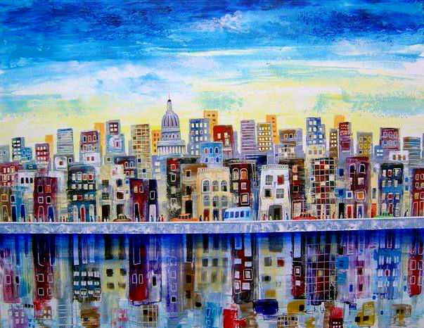 malecon azul Acrylic Canvas