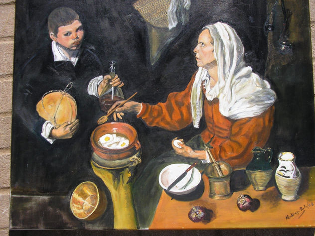 Vieja friendo huevos. copia de Velázquez original en National Gallery de Edimburgo ( U.K.)