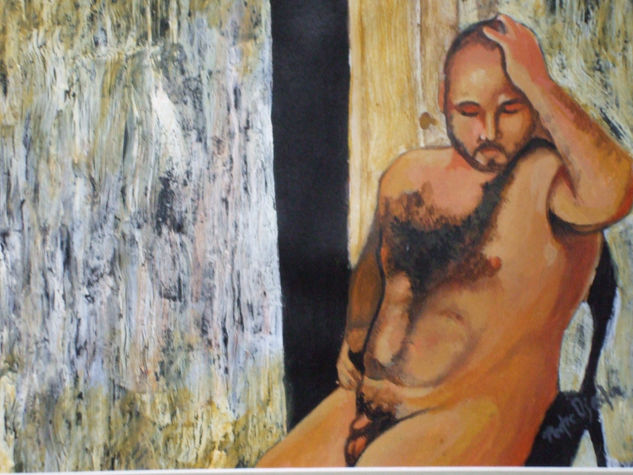 desnudo ante la vieja pared Acrylic Paper Nude Paintings