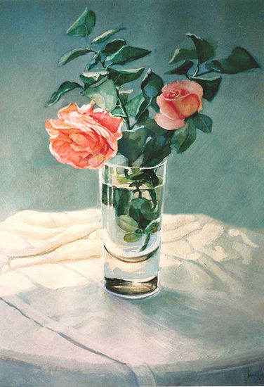 Vaso con rosas Gouache Card Landscaping