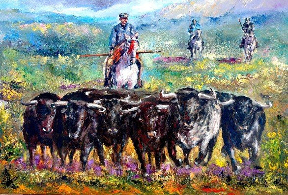 Toros en el Campo Oil Canvas Animals