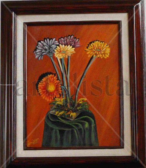 FLORERO CON GERBERAS Oil Canvas Floral Painting