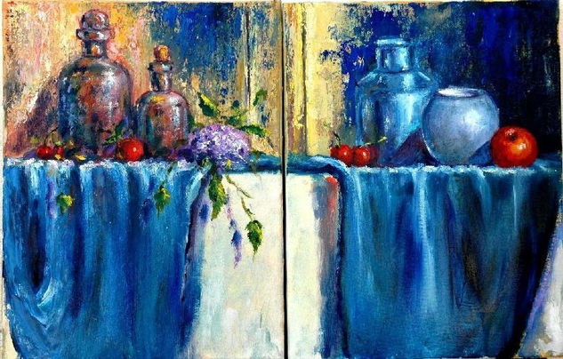 Diptico. Bodegón Oil Canvas Still Life Paintings