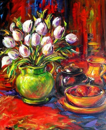 Tulipanes en Rojo Oil Canvas Still Life Paintings