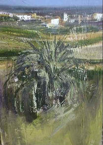 Palmera y casas