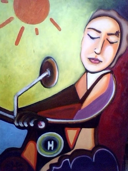 El motociclista, autorretrato. ( Jorge andana, constitución, chile) Acrylic Canvas Portrait