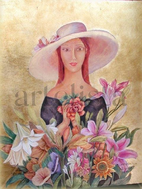 dama con flores