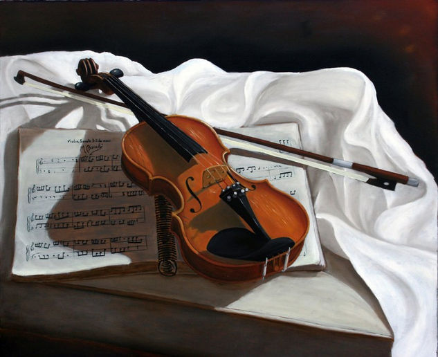 violin sobre partitura Oil Canvas Still Life Paintings