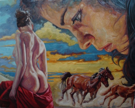 Observando tu infatigable cabalgar Oil Canvas Figure Painting