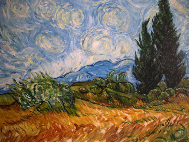 Campo de trigo con ciprés