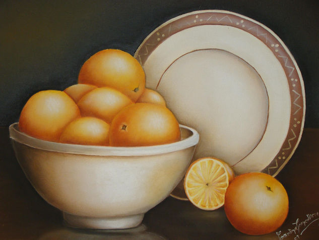 Copón con Naranjas Oil Canvas Still Life Paintings