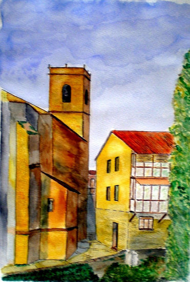 Sol de mediodía, Iglesia de Trillo Watercolour Paper Landscaping