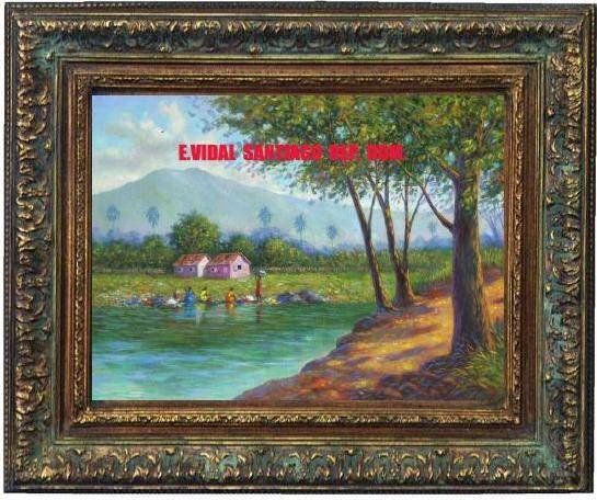 lavanderas en un rio del cibao Oil Canvas Landscaping