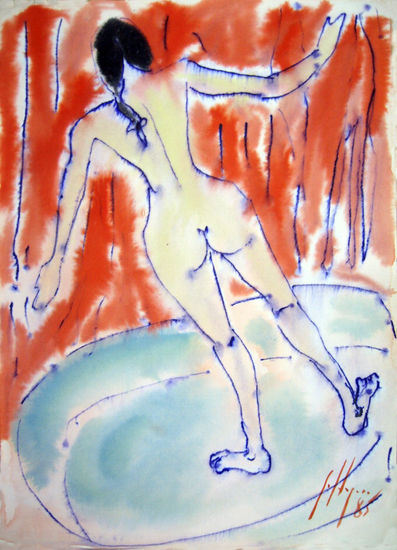 Desnudo en la bañera Watercolour Card Figure Painting