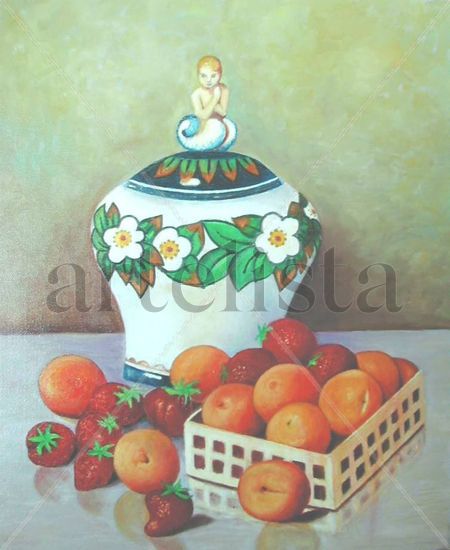 Melocotones y fresas Oil Canvas Still Life Paintings