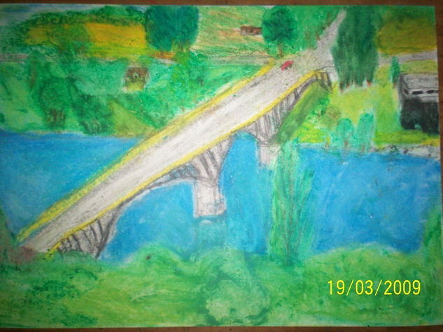 Puente Rio Bueno Pastel Papel Paisaje