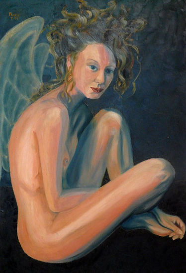 Agua. Oil Panel Figure Painting