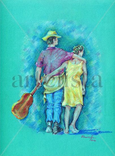 caminando por la vida Pencil (coloured) Paper Figure Painting