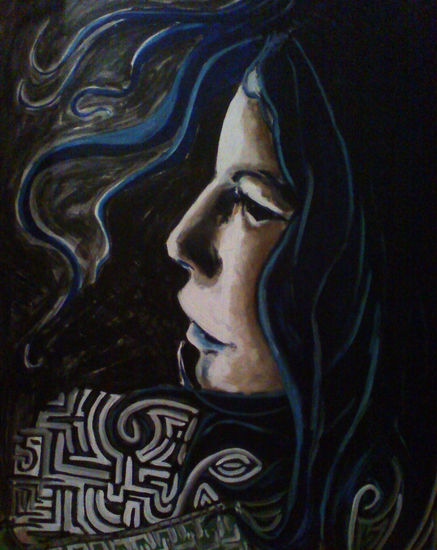 MUJER CABELLO AZUL Acrylic Others Figure Painting