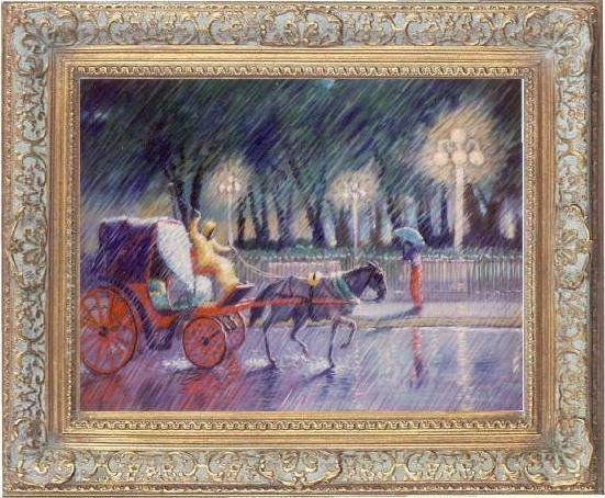 coche bajo la lluvia santiago de los caballeros RD Oil Canvas Landscaping