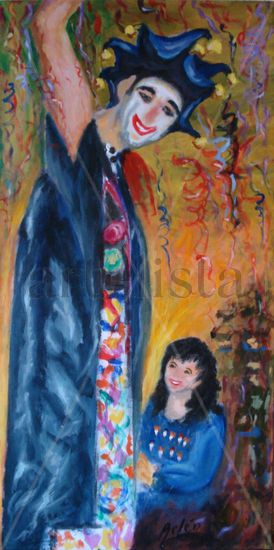 El clown y la niña Acrylic Canvas Figure Painting