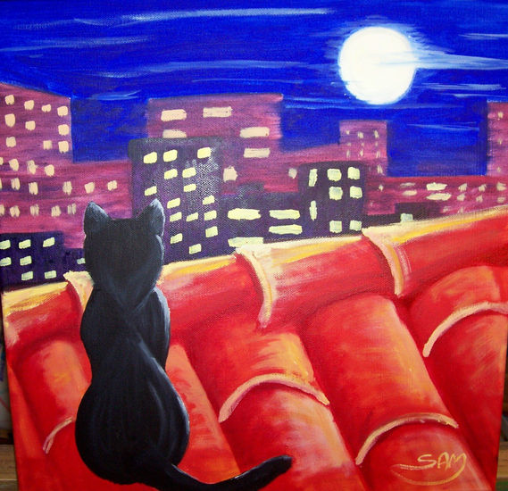 El gato en el tejado Oil Canvas Animals