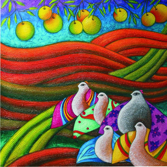 "Bajo el olor del Naranjo". Acrylic Canvas Animals