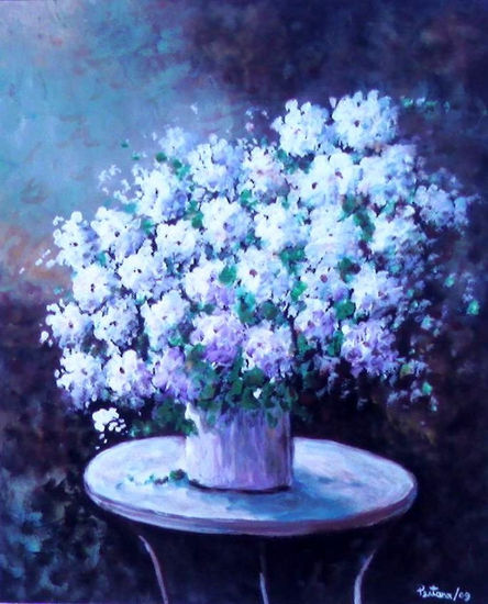 Flores blancas Oil Canvas Landscaping