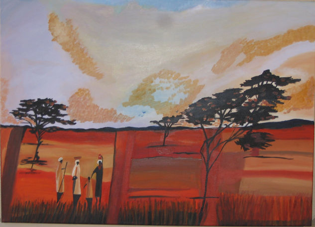 Sabana al atardecer Oil Canvas Landscaping