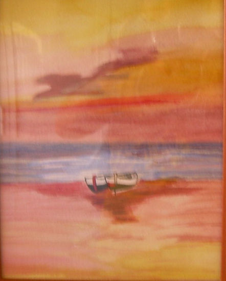 Canoas al atardecer Watercolour Canvas Landscaping