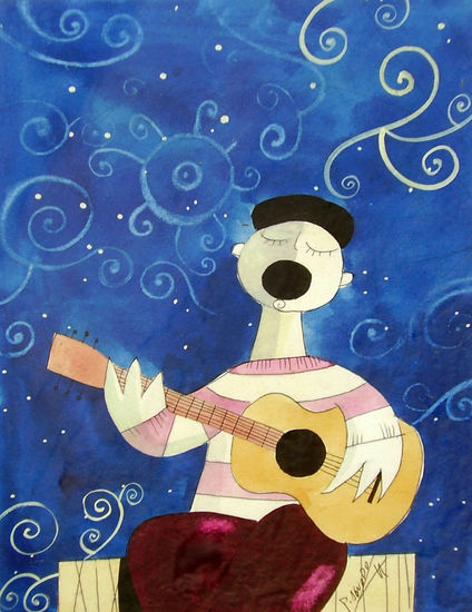 el loco de la guitarra Gouache Paper Landscaping