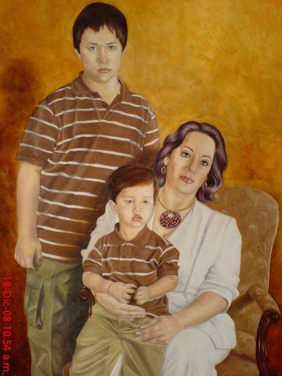 Retrato de Familia Oil Canvas Portrait