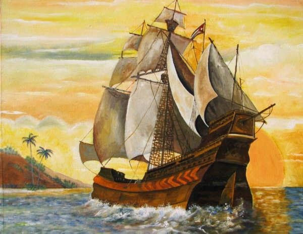 GALEÓN CARIBEÑO Acrylic Canvas Marine Painting