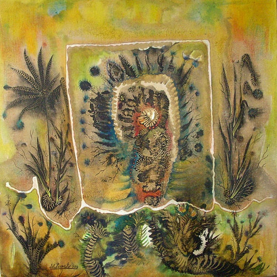 portal del bosque Mixed media Textile Floral Painting